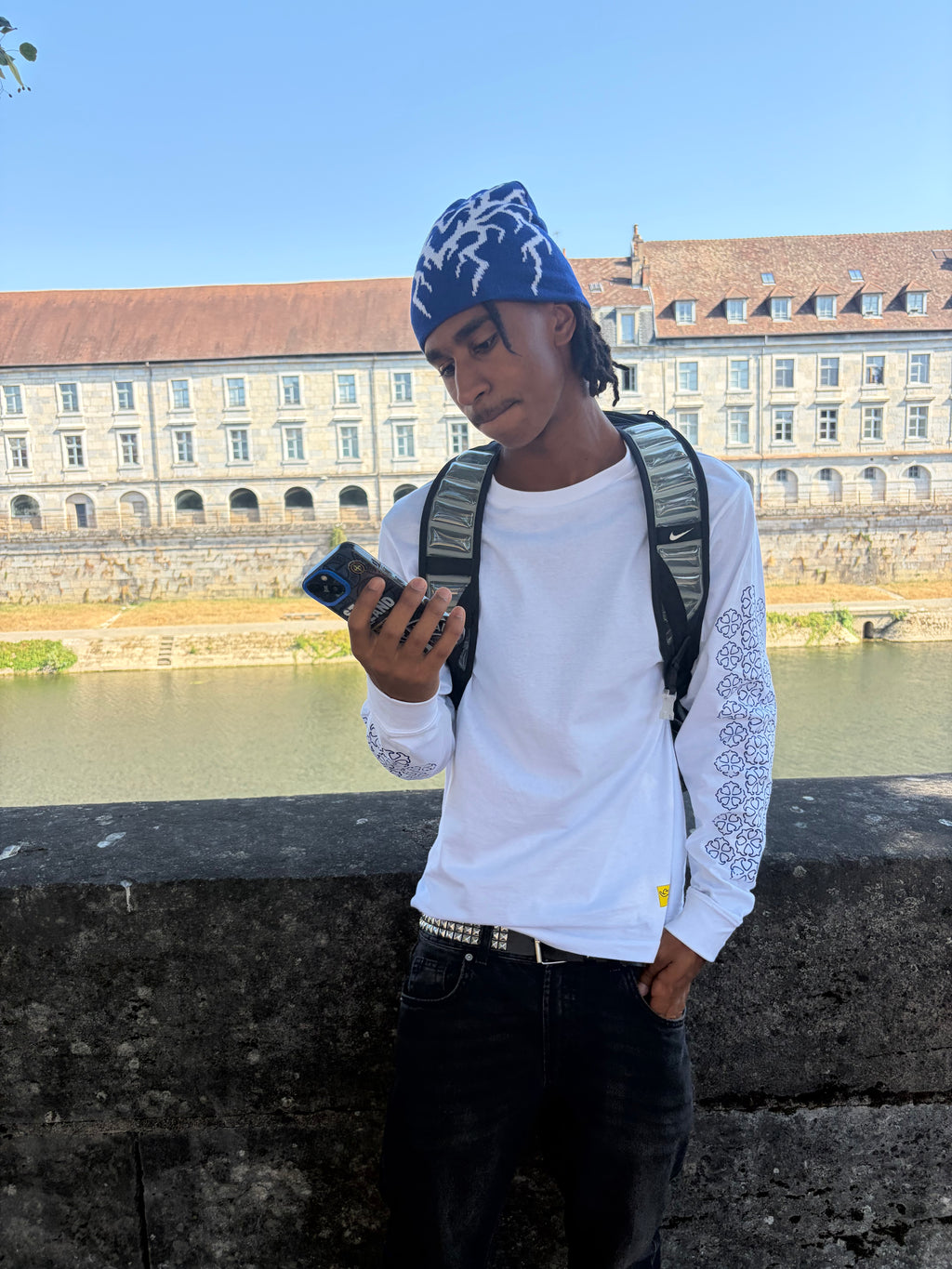 longsleeve « cross » blanc et bleu